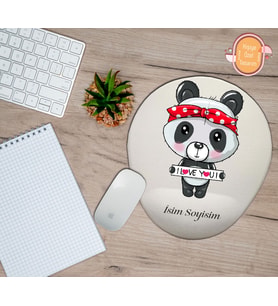 Kişiye Özel Seni Seviyorum Yazılı Panda Kız Temalı Mouse Pad Bilek Destekli