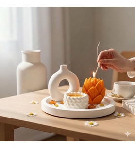 Mumelia Candles Eterik Temalı - Doğal Soya Taştozu Tasarım Mum Seti - Turuncu