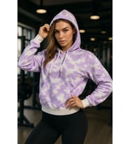Kadın Batik Desen Renkli Oversize Relaxed Uzun Kollu Kapüşonlu Sweatshirt