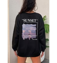 Unisex Sunset Baskılı Bisiklet Yaka Sweatshirt (Siyah)