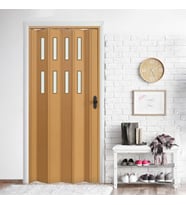 Faran Dekorasyon 115 x 215 Meşe Renk Camlı Pvc Akordiyon Katlanır Kapı - FRNAKMODEL-54
