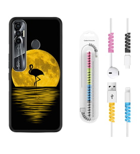 Tecno Spark 6 6 Go 8C 8 Pro 7 7 Pro Kılıf Kablo Koruma Spiral Silikon Ay ve Flamingo 1775