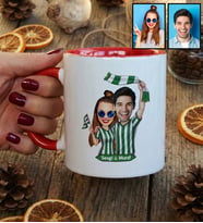 Kişiye Özel Karikatürlü Yeşil Beyaz Taraftar Sevgiliye Hediye Kupa Bardak Sevgililer Günü Hediyesi