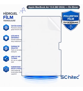 SChitec Apple MacBook Air 13.6 (M2 2024) Uyumlu Ön Yüzey Nano Şeffaf Hidrojel Ekran Koruyucu