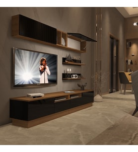 Decoraktiv Trendstyle 5220S Slm Tv Ünitesi Tv Sehpası - Ceviz Siyah (Siyah - Ceviz)