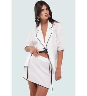 Yazlık Pamuklu Kısa Kimono Etek Takım Rahat Plaj Stili Uzun Ömürlü Kullanım (Ekru)