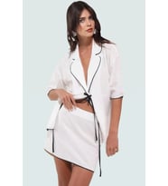 Yazlık Pamuklu Kısa Kimono Etek Takım Rahat Plaj Stili Uzun Ömürlü Kullanım (Ekru)
