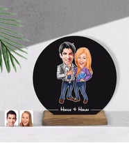 BK Gift Kişiye Özel Sevgililer Karikatürlü Yuvarlak Ahşap Biblo-50