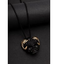 Erkek Kolye - Gotik Boynuzlu Kurukafa Model Erkek Çelik Kolye - 316 L Paslanmaz Çelik 52132659879661