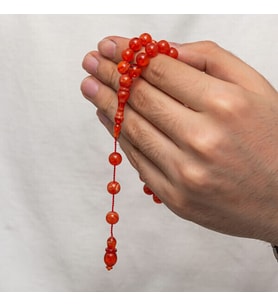 Sıkma Kehribar 925 Ayar Gümüş Tesbih (Bej)