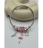 Çelik Silver Taşlı Topuklu Ayakkabı Pembe Kadın Figürlü Charmlı Pandora Bileklik - 26blk55