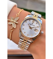 Daniel Klein Marka Sarı Gümüş Renk 2 Yıl Garantili Kadın Kol Saati - Bileklik Hediyeli (Rose - Gold)