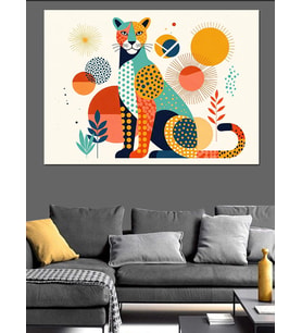 Geometrik Renkli Modern Leopar Figürü Dekoratif Kanvas - Mdf Ahşap Tablo