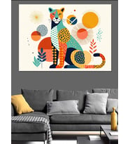 Geometrik Renkli Modern Leopar Figürü Dekoratif Kanvas - Mdf Ahşap Tablo