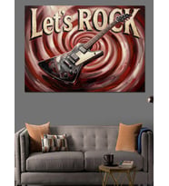 Lets Rock Yazılı Gitar Tablosu Dekoratif Kanvas - Mdf Ahşap Tablo