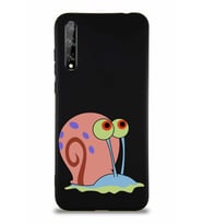 Huawei P Smart S Soft Premier Kapak Salyangoz Gary Tasarımlı Silikon Kılıf - Siyah (Şeffaf)