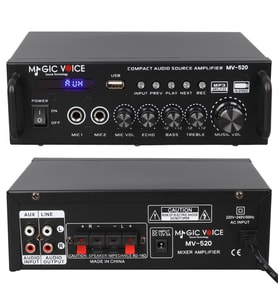 Magicvoice MV-520 15 Watt Usb Sd Bluetooth 1 Mikrofonlu Girişli Trafosuz Anfi Okul Cami Mağaza Tipi Amfi