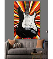 Yıldırımlı Elektro Gitar Sanatı Dekoratif Kanvas - Mdf Ahşap Tablo