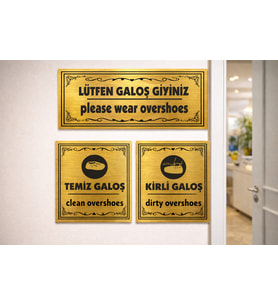 ELİT Lütfen Galoş Giyiniz Gold Uyarı Levhası – Temiz Kirli Galoş Set06