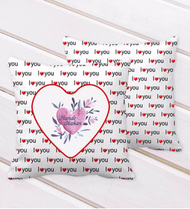 BK Gift Kişiye Özel Sevgililer Günü I Love You Kalp Desenli Dekoratif Kırlent Yastık-22 (Beyaz)
