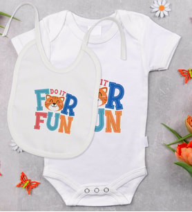 BK Kids Do It For Fun Tasarımlı Bebek Body Zıbın ve Mama Önlüğü Hediye Seti - Model 1