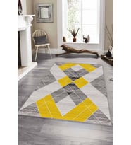 Sarı Geometrik Kaymaz Taban Makinede Yıkanabilir Halı DD002 - 100 x 160 cm