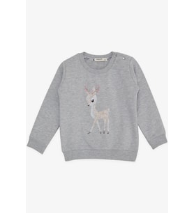 Breeze Kız Çocuk Sweatshirt Sevimli Ceylan Baskılı 1.5-5 Yaş, Gri Melanj