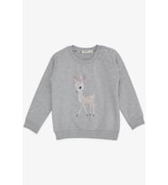 Breeze Kız Çocuk Sweatshirt Sevimli Ceylan Baskılı 1.5-5 Yaş, Gri Melanj