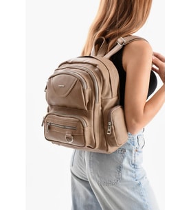 Suni Deri Kadın Sırt Çantası 38*28 Cm Mega Bag Günlük Kullanıma Uygun Çok Cepli İçi Astarlı