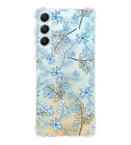 Samsung Galaxy A34 Uyumlu Köşe Korumalı Antişok Kapak Floral Mavi Tasarımlı Şeffaf Silikon Kılıf
