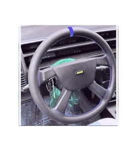 DİKİŞLİ DİREKSİYON KILIFI SİYAH DERİ MAVİ YÜZÜK/DİKİŞ FIAT TEMPRA İÇİN