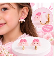 Sevimli Tavşan Cinnamorolll Desenli Pembe Kız Çocuk Klipsli Küpe Deliksiz Kulak İçin Küpe