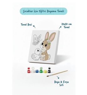 Sevimli Fil Temalı Çocuk Boyama Tuvali – Şövalesiz Eğitici Boyama Seti 20x20 cm