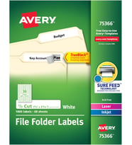 Avery Trueblock Dosya Klasörü Etiketleri, 2/3" X 3-7/16", 1800 Yazdırılabilir Etiket, Beyaz, Kalıcı