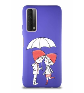 Huawei Y7A Soft Premier Kapak Aşk Tasarımlı Silikon Kılıf - Mor (Şeffaf)