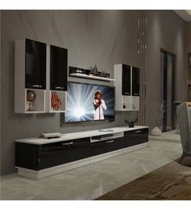 Decoraktiv Trendstyle 8DA Slm Tv Ünitesi Tv Sehpası - Beyaz Siyah (Siyah - Beyaz)