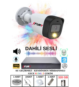 FURY 1 li Sesli Gece Renkli Görüş Güvenlik Kamerası Su Geçirmez Güvenlik Kamerası Seti 320GB