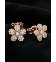 925 Ayar Zirkon Taşlı Rose Papatya Minimal Çivili Gümüş Küpe
