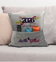 BK Gift Kişiye Özel Yılbaşı Tasarımlı Organizer Kumanda ve Atıştırmalık Cepli Gri Kırlent Yastık, Yılbaşı Hediyesi- 5, Yeni Yıl Hediyeleri