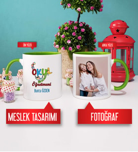 Okul Öncesi Öğretmeni Kupa Bardak Yeşil Fotoğraflı