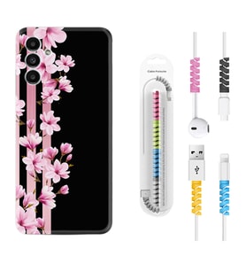Samsung A23 A31 A32 A50 A51 A52 A53 A70 Kılıf Kablo Koruma Spiral Silikon Pink Flowers 3 1393