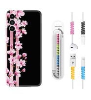 Samsung A23 A31 A32 A50 A51 A52 A53 A70 Kılıf Kablo Koruma Spiral Silikon Pink Flowers 3 1393