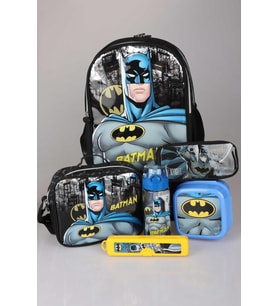 LİSANSLI BATMAN TEK BÖLMELİ KÜÇÜK BOY 32 CM ANAOKUL,BESLENME VE KALEM ÇANTASI,BESLENME KABI,DİŞ FIRÇASI KUTUSU VE 500 ML TRITAN MATARA OKUL SETİ (Siyah)