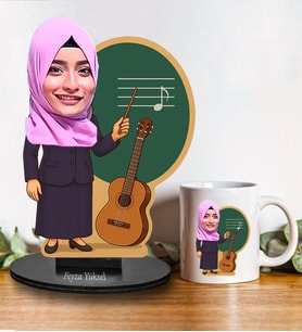 Kişiye Özel Müzik Öğretmeni Tasarımlı Karikatür Biblo Ve Kupa Hediye Seti 298