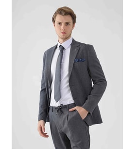 Dufy Lacivert Erkek Slim Fit Çizgili Casual Mono Yaka Takım Elbise - 95304