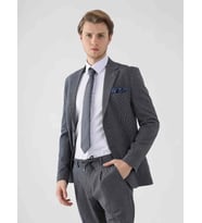 Dufy Lacivert Erkek Slim Fit Çizgili Casual Mono Yaka Takım Elbise - 95304