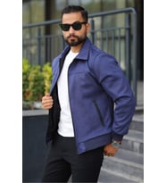 Polo Yaka Baharlık Süet Ceket (Lacivert)