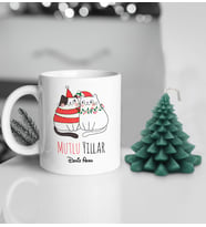 Yılbaşı Hediyesi BK Gift Kişiye Özel Yeni Yıl Tasarımlı Beyaz Kupa Bardak ve Kokulu Çam Ağacı Mum Hediye Seti-5, Sevgiliye Hediye, Arkadaşa Hediye