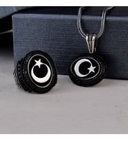 925 Ayar Gümüş Mikro Taşlı Ayyıldız Model Kolye Yüzük Kombini (Gri)