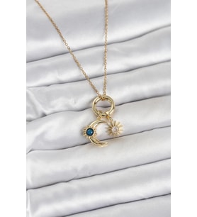 Tegan 316L Çelik Gold Renk Gece Gündüz Tema Charmlı Kadın Kolye TG27BKO11015 (Çok Renkli)